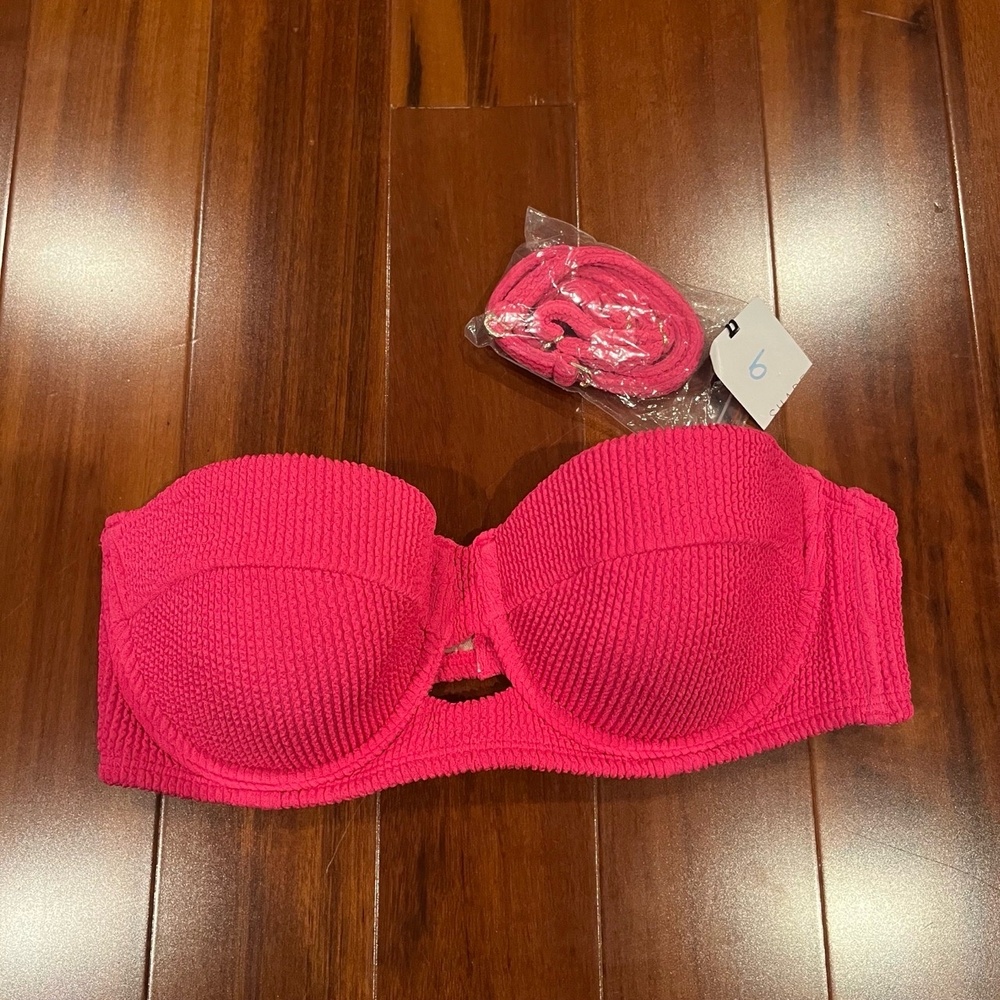 New NWT Shade & Shore Bikini Swim Top Hot Pink Texture Strapless Convertible 34C